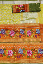 Yellow And Green Kota Doria Handloom Tissue Real Zari Saree With Paithani Border - Luxurion World