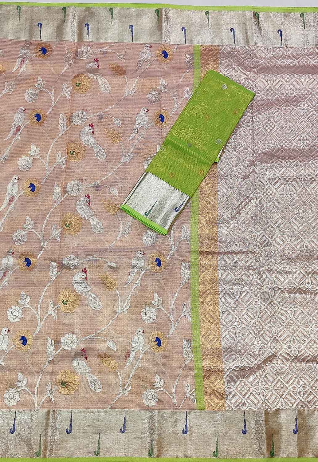 Elegant Pastel Kota Doria Handloom Saree with Real Zari Tissue - Luxurion World