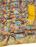 Golden Kota Doria Handloom Tissue Zari Saree - Luxurion World