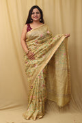 Pastel Linen Silk Embroidered Saree - Luxurion World