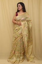 Pastel Linen Silk Embroidered Saree - Luxurion World