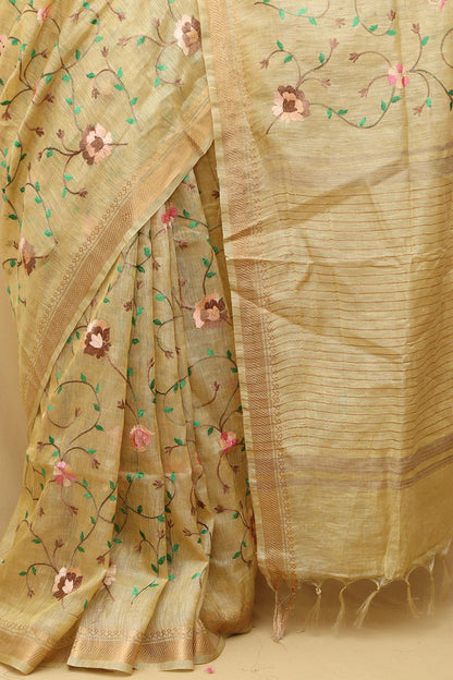 Pastel Linen Silk Embroidered Saree