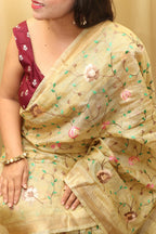 Pastel Linen Silk Embroidered Saree - Luxurion World
