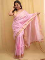 Pink Handloom Linen Saree - Luxurion World