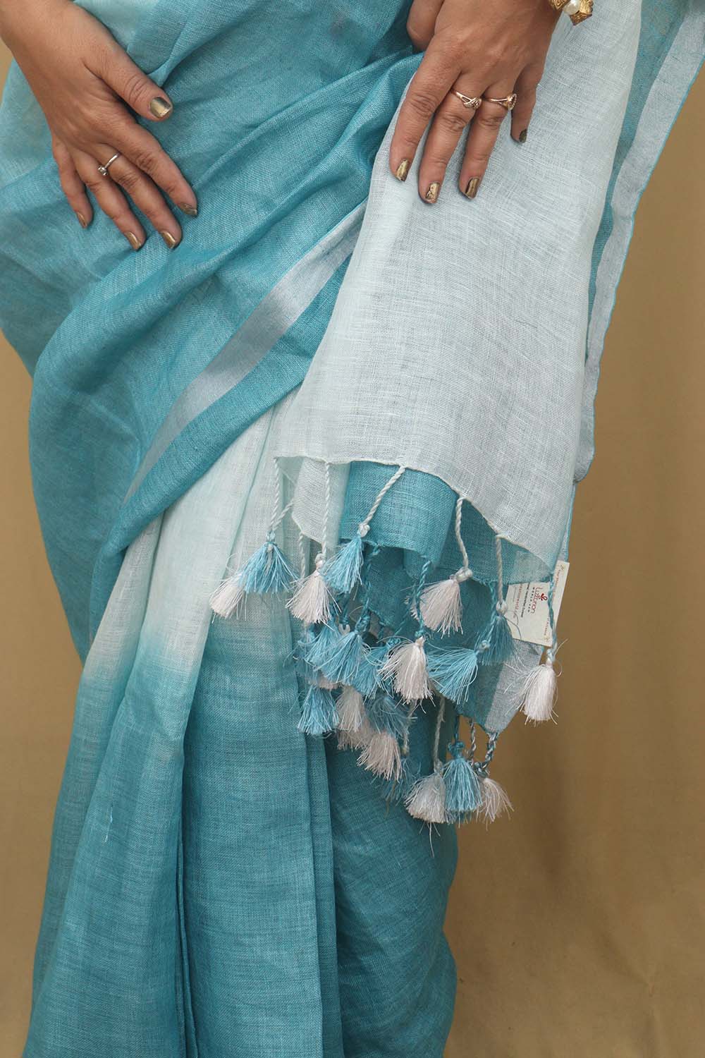 Elegant Blue Linen Saree with Intricate Embroidery - Luxurion World