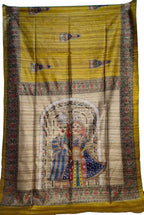 Yellow Madhubani Hand Painted Tussar Silk Saree - Luxurion World