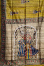 Yellow Madhubani Hand Painted Tussar Silk Saree - Luxurion World