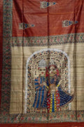 Elegant Brown Madhubani Hand Painted Silk Saree - Luxurion World