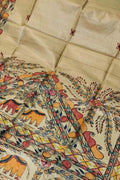 Pastel Hand Painted Madhubani Pure Desi Tussar Silk Saree - Luxurion World