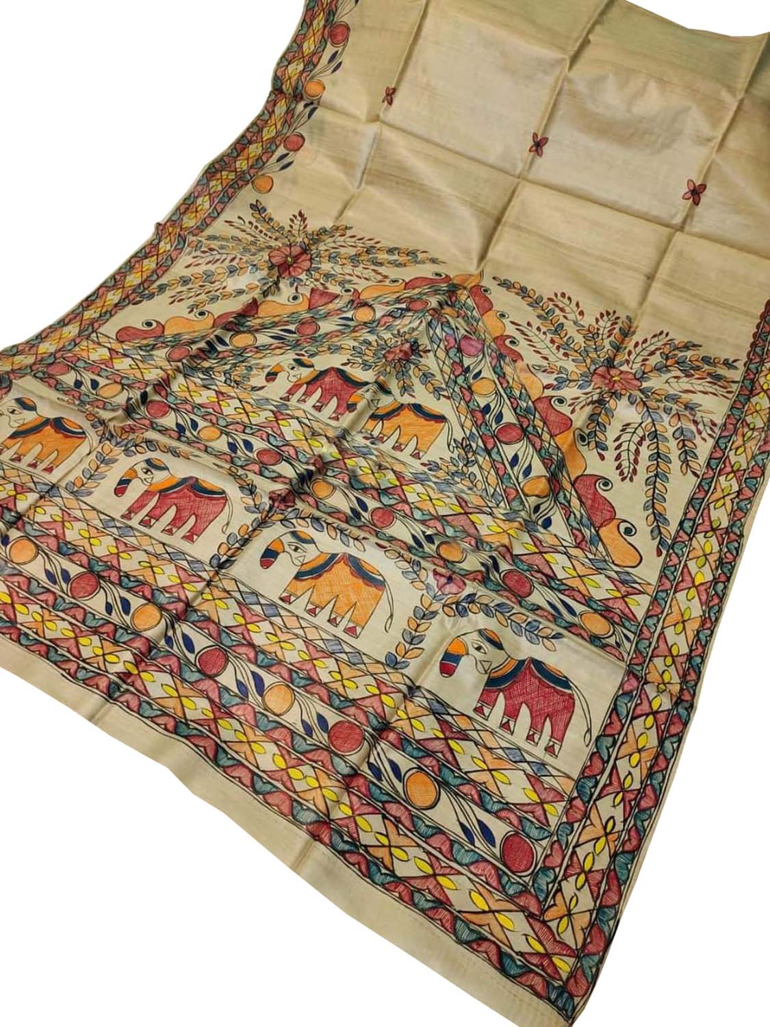 Pastel Hand Painted Madhubani Pure Desi Tussar Silk Saree - Luxurion World