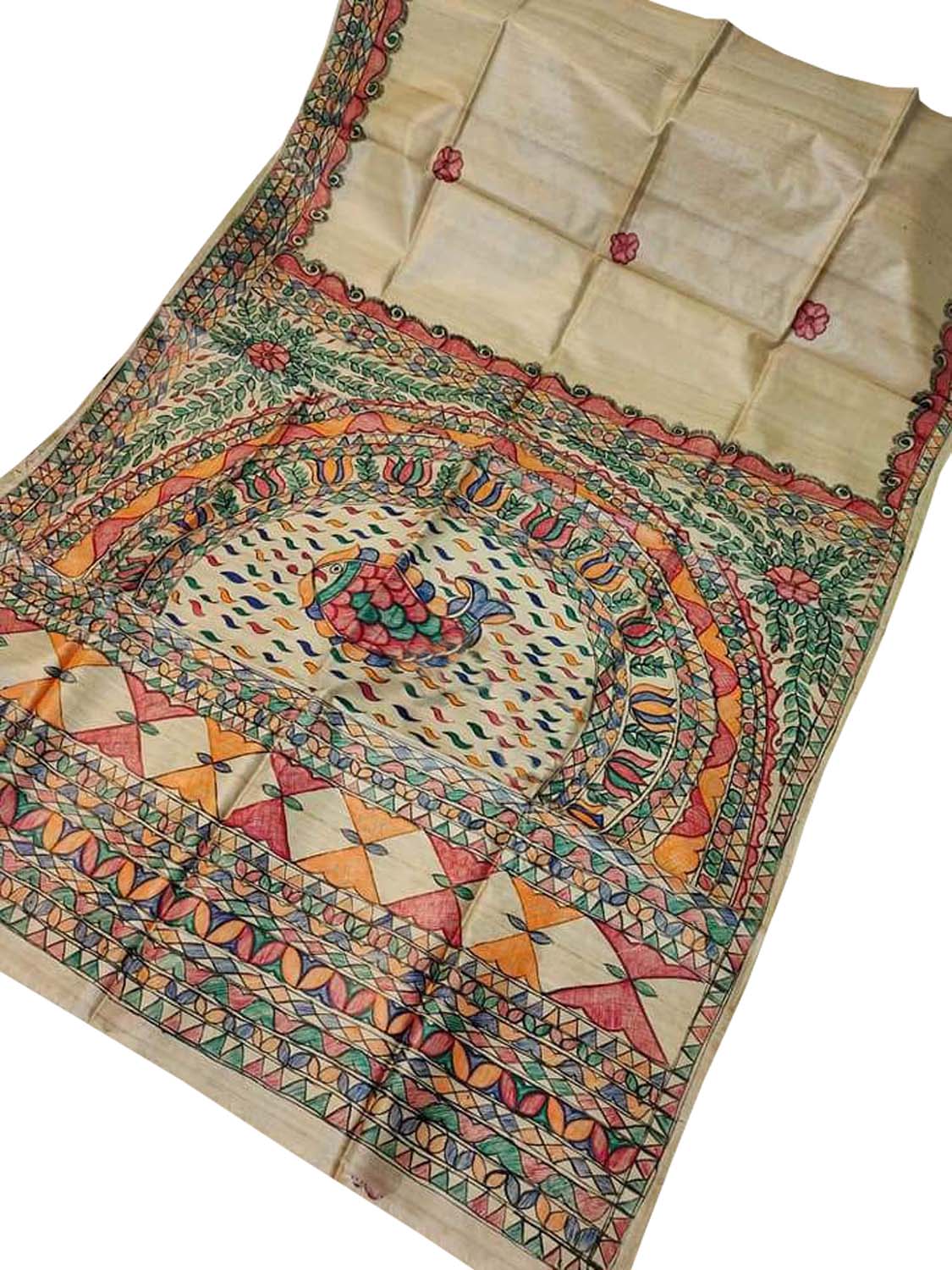 Pastel Hand Painted Madhubani Pure Desi Tussar Silk Saree - Luxurion World