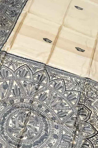 Pastel Hand Painted Madhubani Pure Desi Tussar Silk Saree - Luxurion World