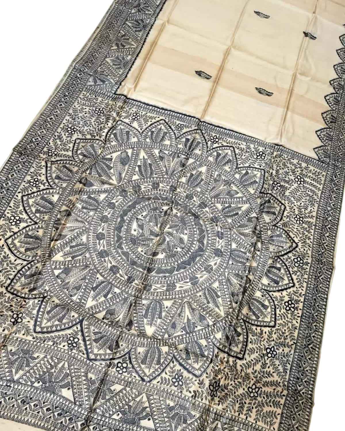 Pastel Hand Painted Madhubani Pure Desi Tussar Silk Saree - Luxurion World