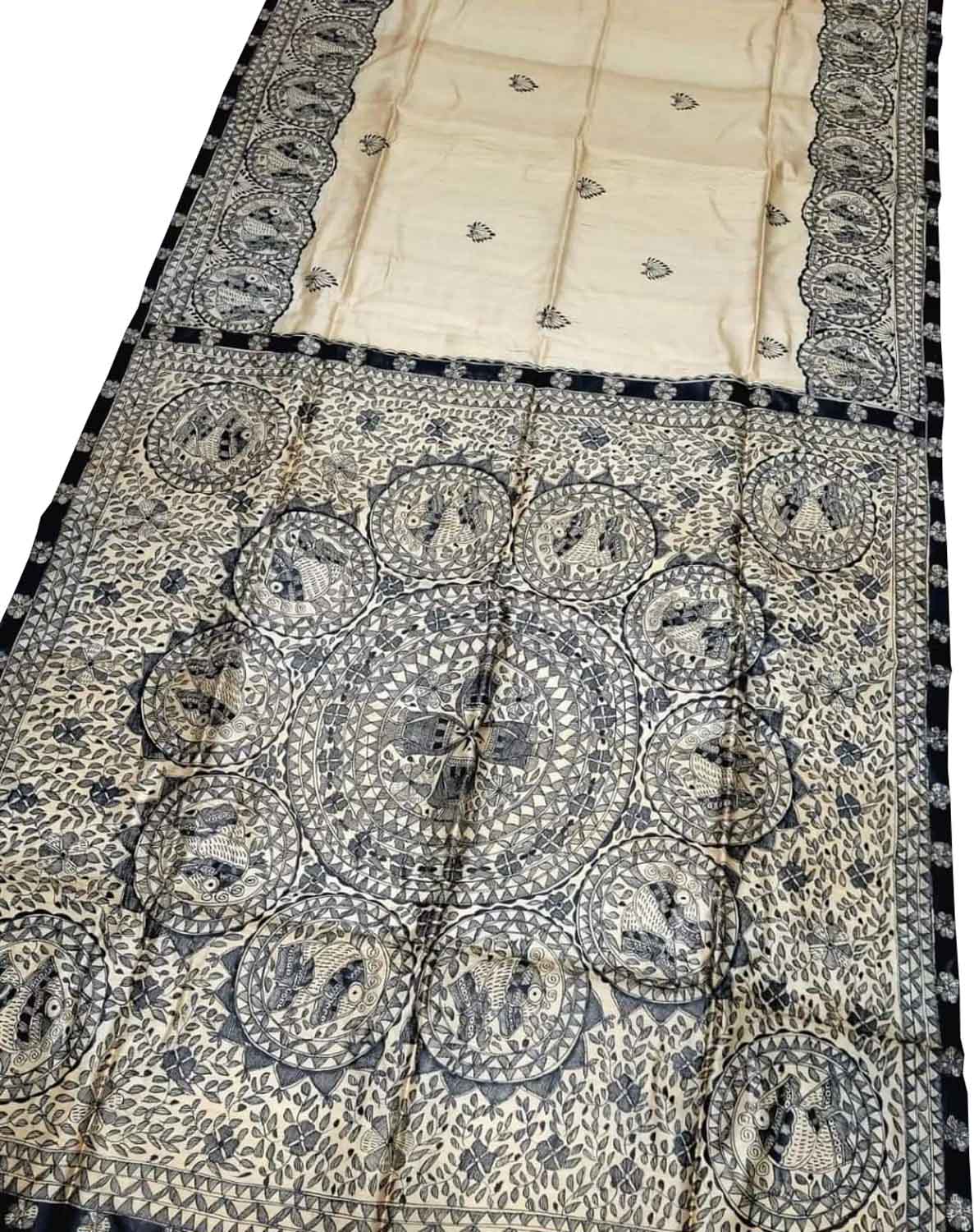 Pastel Hand Painted Madhubani Pure Desi Tussar Silk Saree - Luxurion World