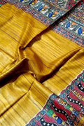 Yellow Hand Painted Madhubani Silk Saree - Luxurion World