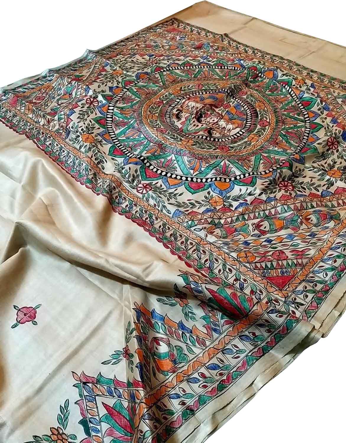 Pastel Hand Painted Madhubani Tussar Silk Saree - Luxurion World