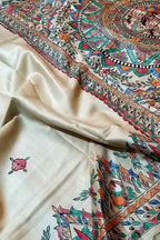 Pastel Hand Painted Madhubani Tussar Silk Saree - Luxurion World
