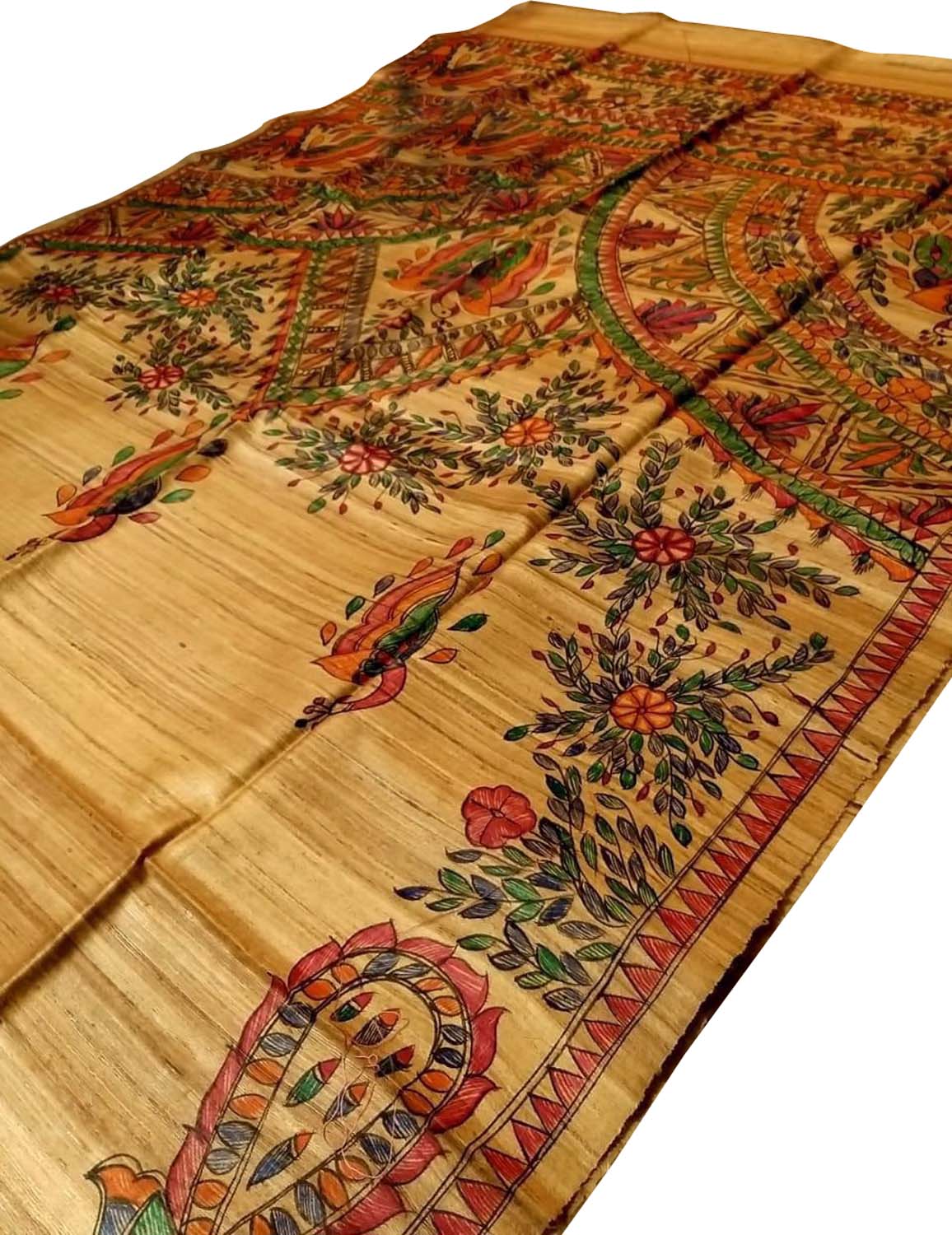 Pastel Hand Painted Madhubani Tussar Silk Saree - Luxurion World