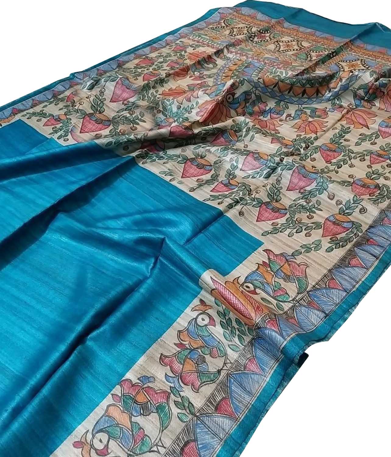 Exquisite Hand Painted Madhubani Tussar Silk Saree - Luxurion World