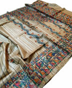 Pastel Hand Painted Madhubani Tussar Silk Saree - Luxurion World