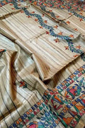 Pastel Hand Painted Madhubani Tussar Silk Saree - Luxurion World