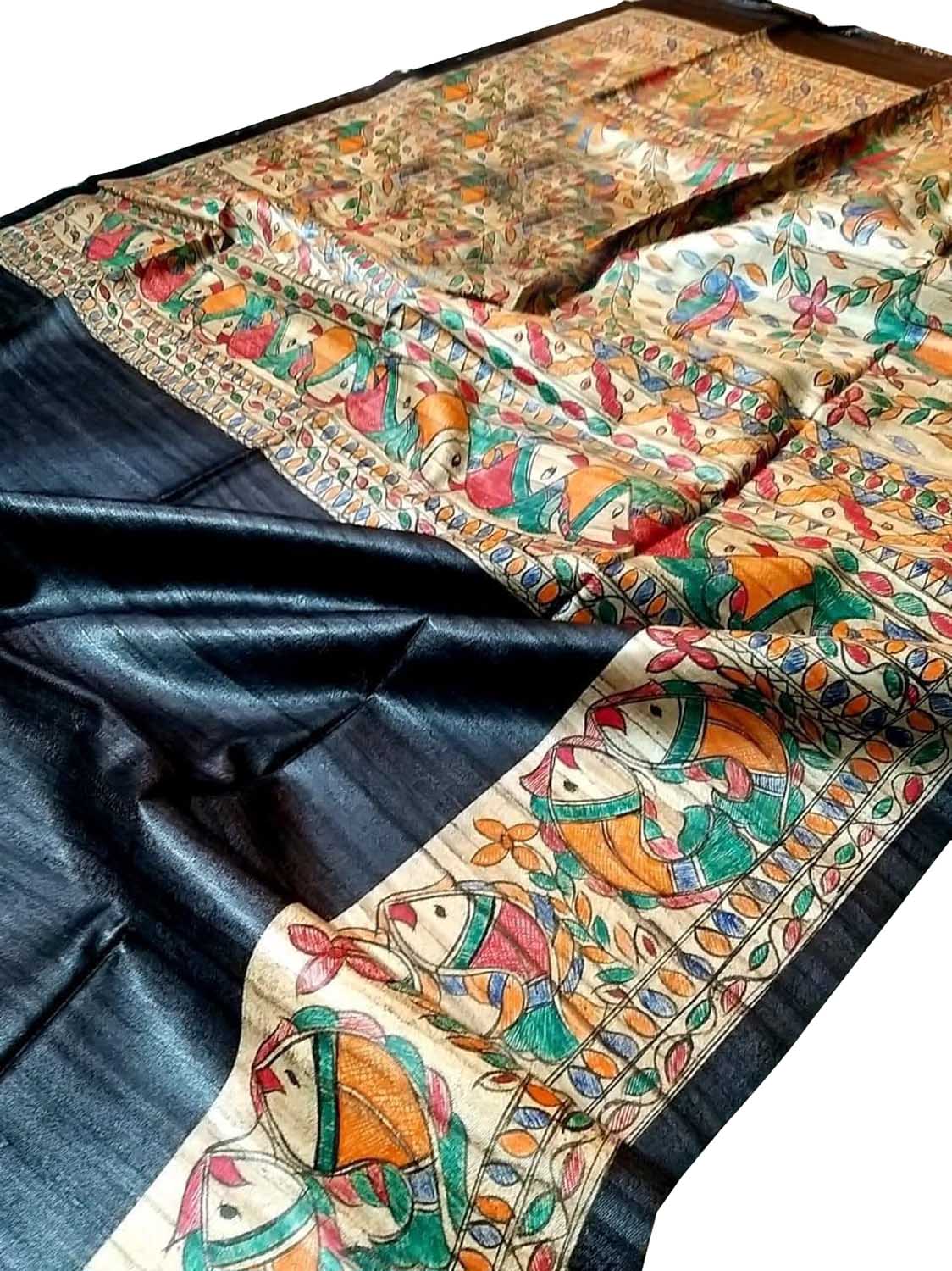 Exquisite Hand Painted Madhubani Silk Saree - Luxurion World