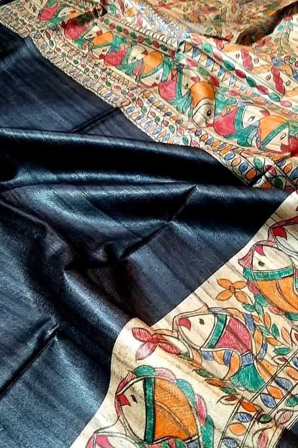 Exquisite Hand Painted Madhubani Silk Saree - Luxurion World