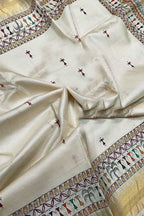 Pastel Madhubani Hand Painted Tussar Silk Saree - Luxurion World
