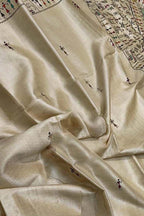 Pastel Madhubani Hand Painted Tussar Silk Saree - Luxurion World