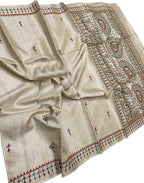 Pastel Madhubani Hand Painted Tussar Silk Saree - Luxurion World