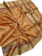 Vibrant Madhubani Hand Painted Silk Saree - Luxurion World