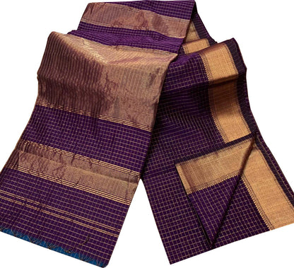 Stylish Purple Checks Cotton Silk Saree - Luxurion World