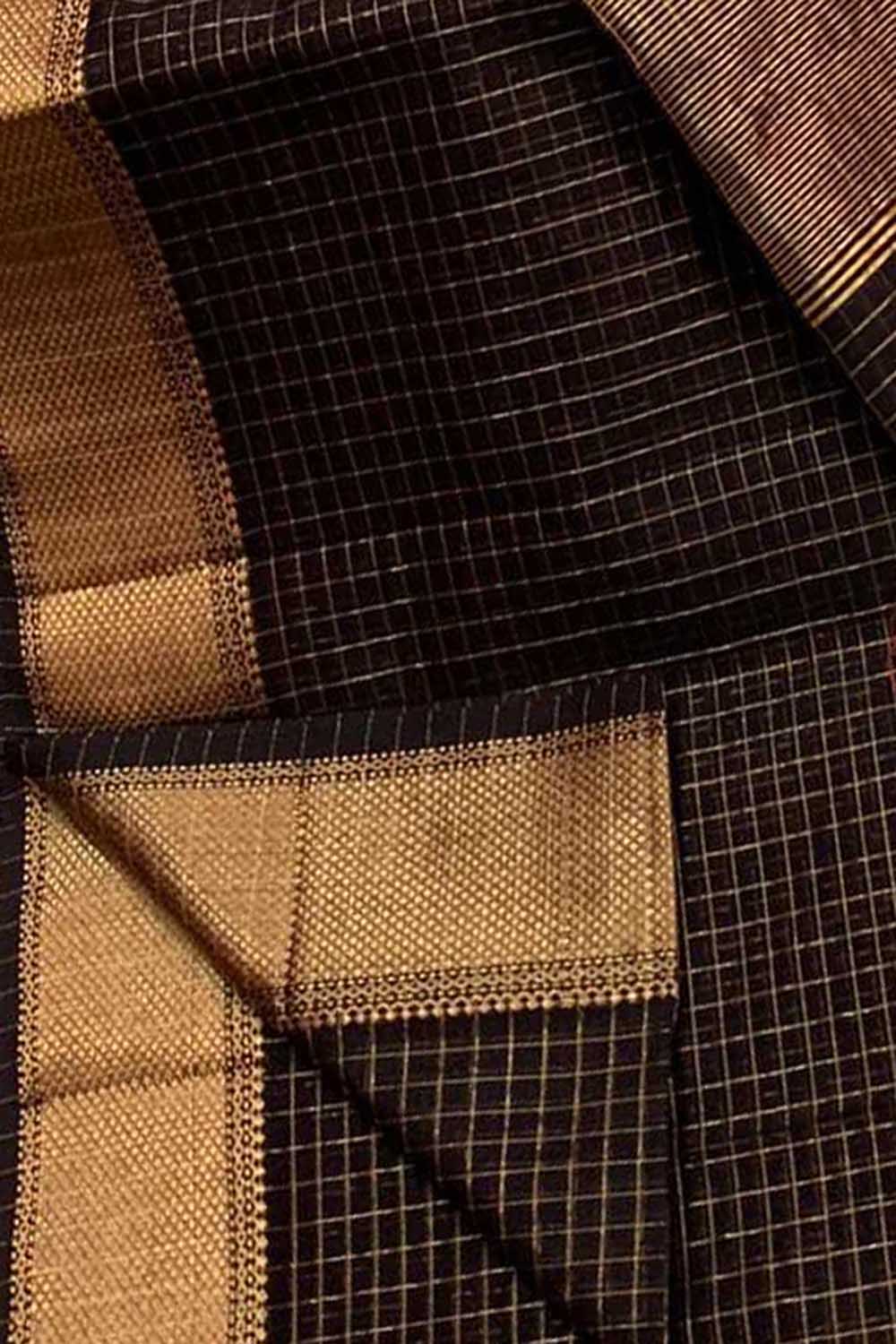 Elegant Black Maheshwari Checks Silk Saree - Luxurion World