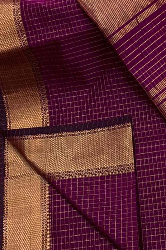 Elegant Purple Checks Cotton Silk Saree