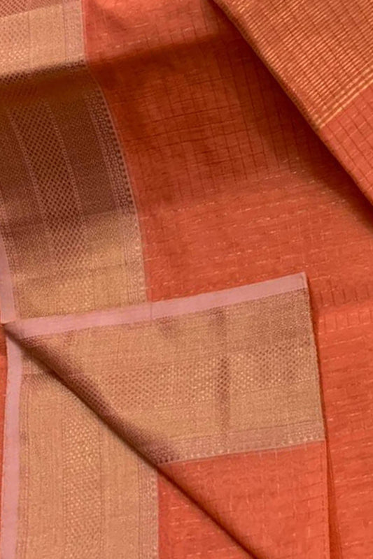 Stylish Orange Maheshwari Checks Silk Saree