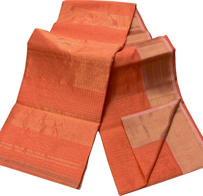 Stylish Orange Maheshwari Checks Silk Saree - Luxurion World