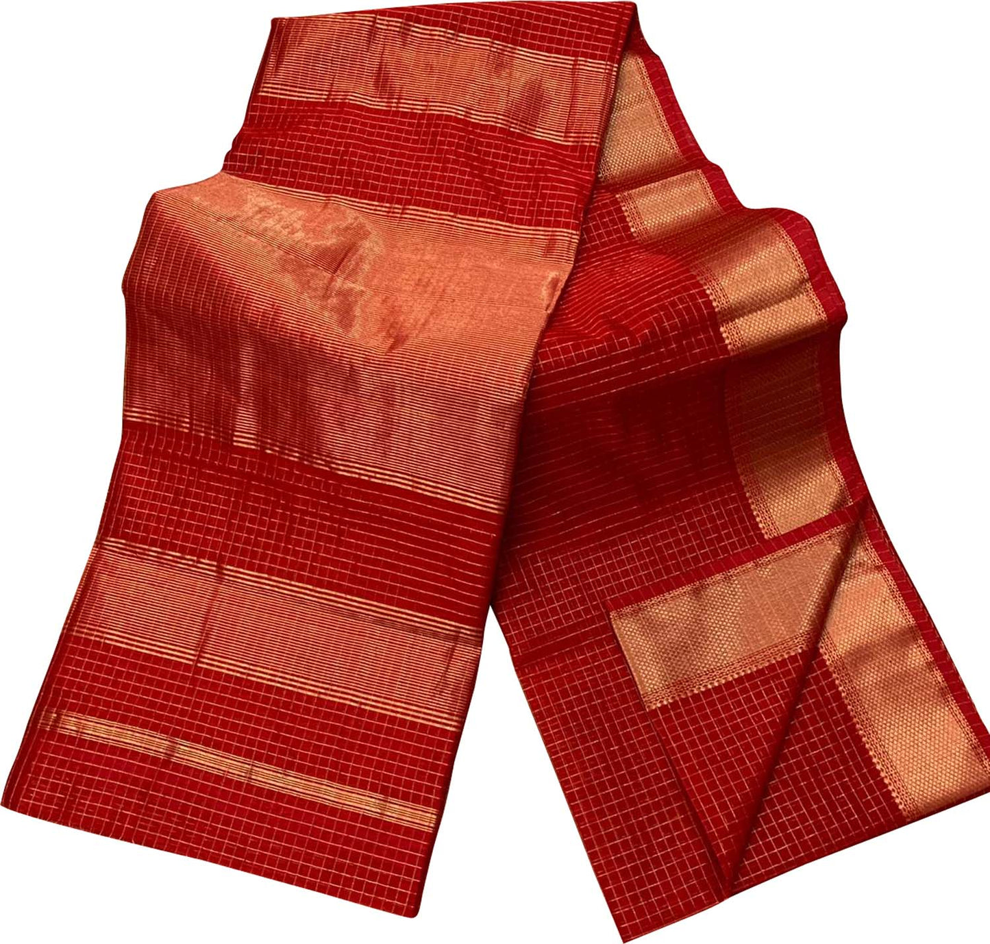 Stunning Red Checks Cotton Silk Saree - Handloom Maheshwari - Luxurion World