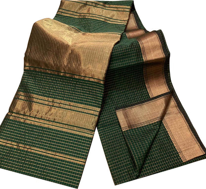 Elegant Green Checks Silk Saree - Handloom Maheshwari - Luxurion World