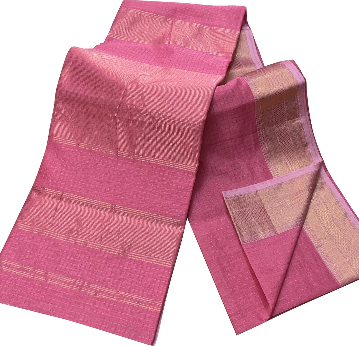 Stunning Pink Checks Cotton Silk Saree - Luxurion World