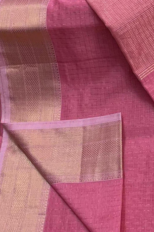 Stunning Pink Checks Cotton Silk Saree - Luxurion World