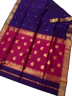 Blue & Pink Maheshwari Cotton Silk Saree - Luxurion World