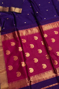 Blue & Pink Maheshwari Cotton Silk Saree - Luxurion World