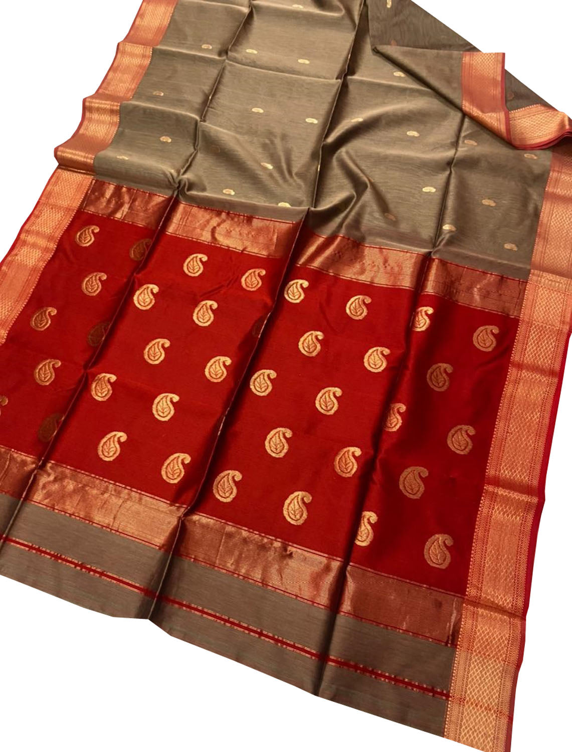 Pastel & Red Maheshwari Handloom Saree - Elegant Cotton Silk - Luxurion World