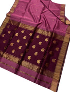 Stunning Pink & Purple Maheshwari Silk Saree - Luxurion World