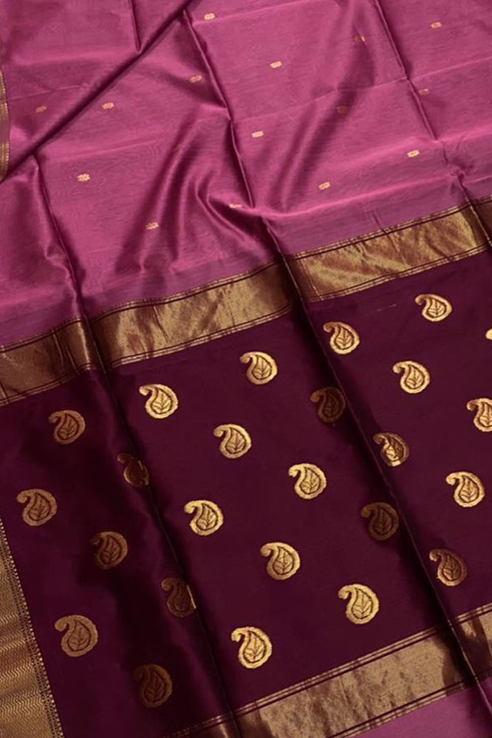 Stunning Pink & Purple Maheshwari Silk Saree - Luxurion World