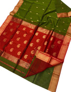 Stunning Green & Red Maheshwari Silk Saree - Luxurion World