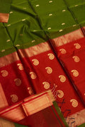 Stunning Green & Red Maheshwari Silk Saree - Luxurion World