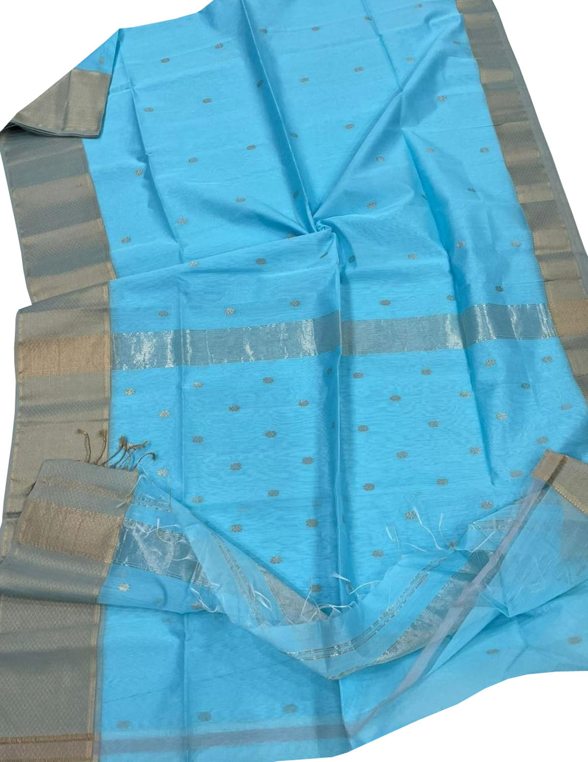 Elegant Blue Maheshwari Cotton Silk Saree - Luxurion World