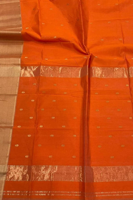 Elegant Orange Maheshwari Silk Saree