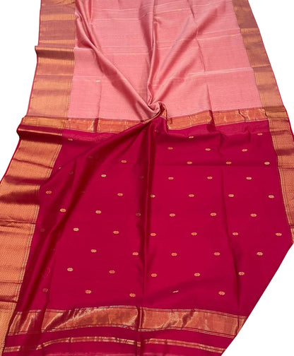 Stunning Pink Maheshwari Cotton Silk Saree - Luxurion World